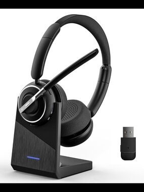 PRANCYBT WIRELESS BLUETOOTH HEADSET w/ MIC KH120M NOICE CANCELING CHARGING BASE